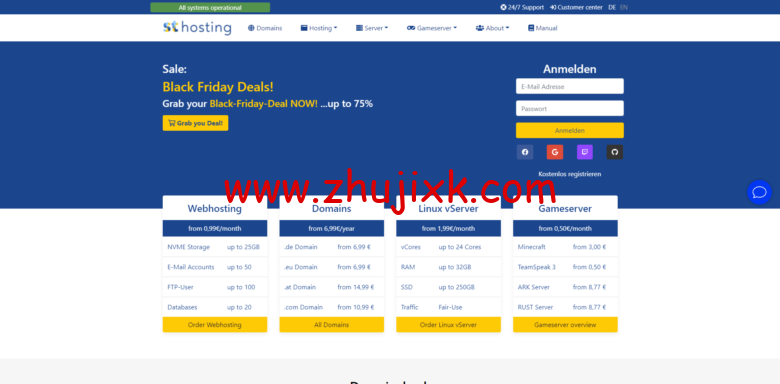signaltransmitter：黑色星期五，德国 vps，2 核/4GB 内存/50GB SSD 空间/不限流量/1Gbps 端口，€4.95/月起