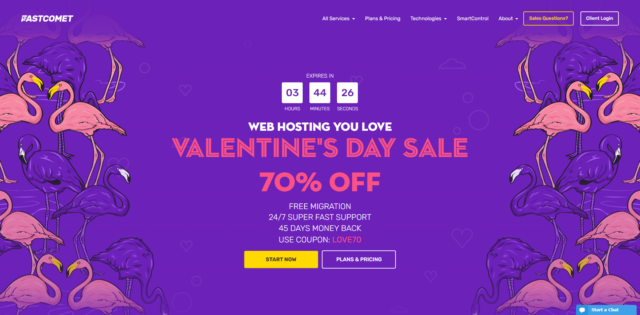 FastComet:情人节促销,虚拟主机高达 70%优惠,VPS 和专用服务器 20%优惠 FastComet:情人节促销,虚拟主机高达 70%优惠,VPS 和专用服务器 20%优惠