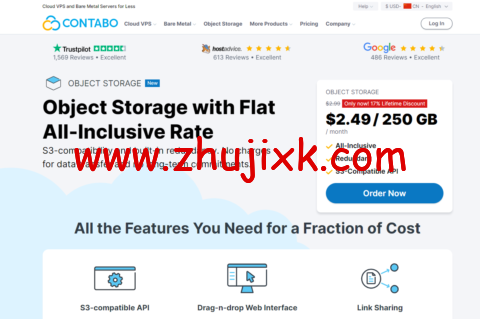 Contabo：上线对象存储，限时 8 折优惠，不限流量，支持 S3API，1.99 欧 250G/月