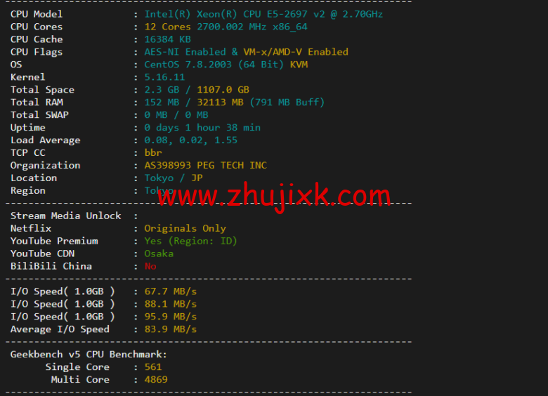 raksmart：日本机房裸机云，精品网线路（电信联通回程走 cn2、移动回程走 as4837），机器性能/流媒体/线路等测评数据分享