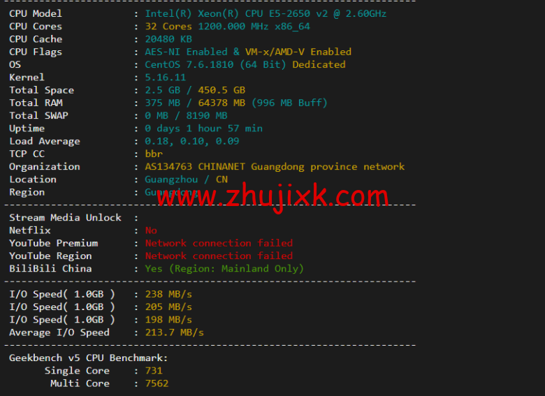 无忧云：东莞物理机 300G 高防，双 E5-2650/16G 内存/240G SSD 硬盘/30M 电信线路，550/月起，附简单测评