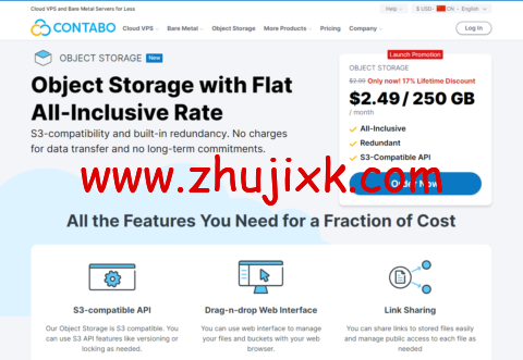 Contabo：正式上线新加坡对象存储，限时 8 折终身优惠，2.89 欧 250G/月，最大支持到 25T，美国机房无附费进行中