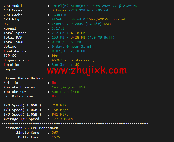 RackNerd：圣何塞 VPS，1 核/1G 内存/12G 硬盘/1TB 流量/1Gbps 带宽，年付.88 起，简单测评