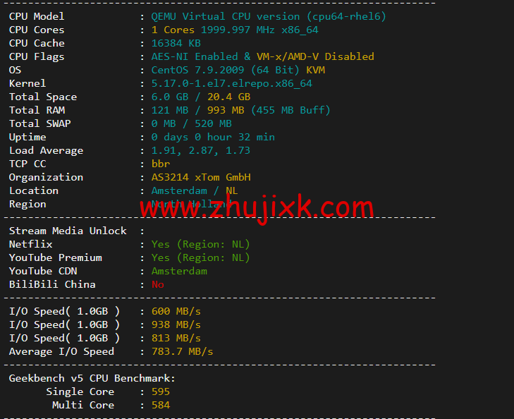 搬瓦工：荷兰阿姆斯特丹 EUNL_9 机房联通高端路线 AS9929/AS10099，简单测评