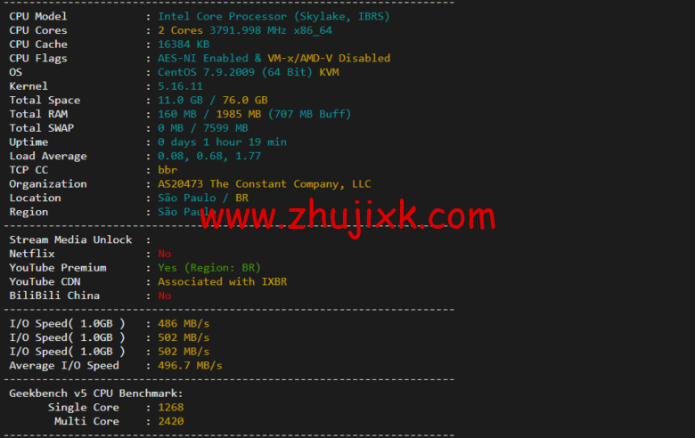 Vultr：巴西圣保罗机房云服务器测评 2022：下载速度、速度延迟、路由丢包、性能测评、流媒体解锁等
