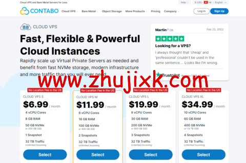 Contabo：德国 VPS，美国 VPS，4 核 8G 内存 50 GB NVMe 或 200 GB SSD，年付.88 起