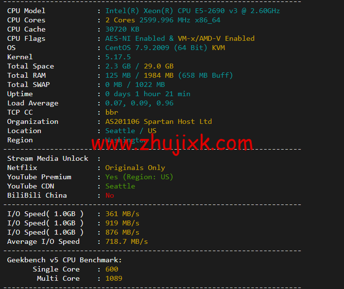 斯巴达(SpartanHost)：西雅图机房高防 vps，E5 KVM VPS（去程直连，AS4837 回程），简单测评