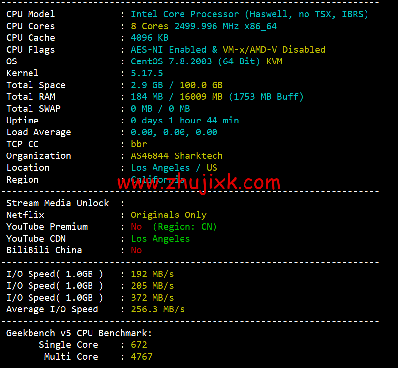 #2022 年 5 月#sharktech(鲨鱼机房)：公有云洛杉矶机房简单测评，16 核/32G 内存/1200G SSD/5T 流量/10G 端口，.82/月起