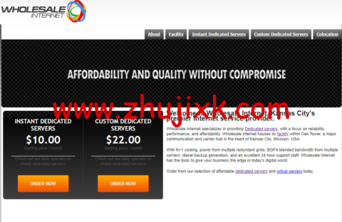 WholesaleInternet：堪萨斯独立服务器，Dual Atom/2GB 内存/500GB SATA 硬盘/不限流量/100Mbps 带宽，/月起