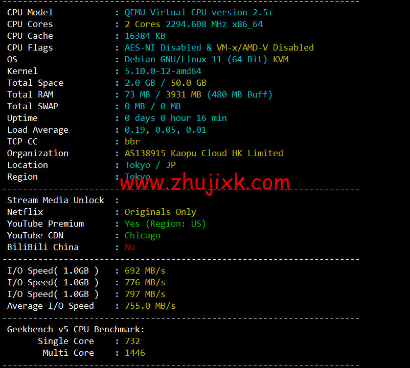 lightnode：日本东京机房 VPS，1 核/2G 内存/50G 硬盘/1000GB 流量，月付.71，解锁流媒体/小时计费，简单测评