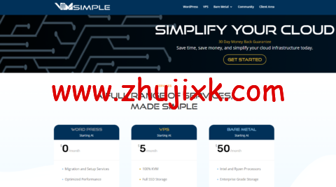 VM Simple：5 折优惠，1 核/1GB 内存/10GB SSD 硬盘/不限流量/1Gbps 带宽，.5/月起，可选多 IP