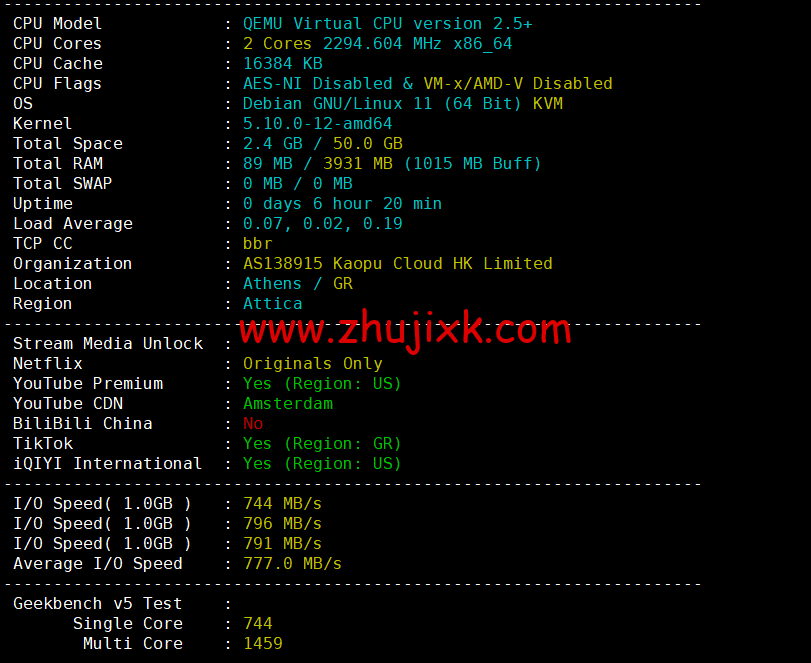 lightnode：希腊雅典机房 VPS，1 核/2G 内存/50G 硬盘/1000GB 流量，月付.71 起，原生 IP，解锁 tiktok，附简单测评
