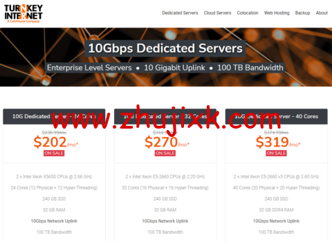 TurnkeyInternet：美国独立服务器，2*X5650/32G 内存/240GB SSD/100TB 流量/10Gbps 带宽，2/月起，30 天退款保证