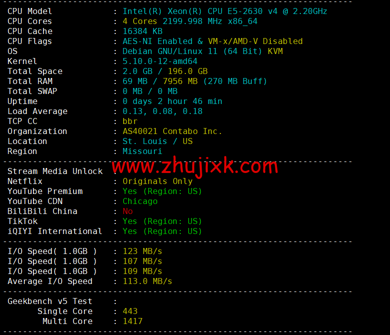 Contabo：美国 vps，中部“圣路易斯”机房，原生 ip，4 核/8G/200G SSD 或 50 GB NVMe/200Mbps 带宽起，月付€6.99，解锁 tiktok 等流媒体，简单测评
