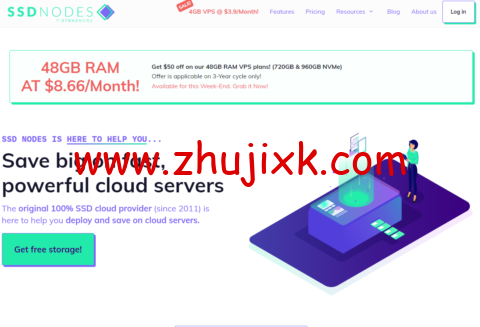 ssdnodes：2 核/4G 内存/80GB NVME/4TB 流量/1Gbps 带宽， .8/年