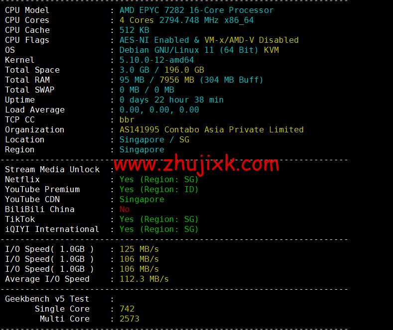 Contabo:新加坡机房,原生 ip,4 核/8G/200G SSD 或 50 GB NVMe/200Mbps 带宽起,月付€6.99,解锁 tiktok 等流媒体,简单测评 Contabo:新加坡机房,原生 ip,4 核/8G/200G SSD 或 50 GB NVMe/200Mbps 带宽起,月付€6.99,解锁 tiktok 等流媒体,简单测评