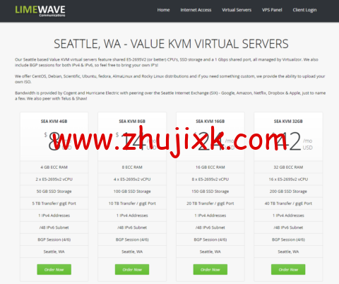 #黑五#Limewave:美国西雅图机房 vps,2 核/32GB 内存/50GB SSD/不限流量/1Gbps 带宽,/月 #黑五#Limewave:美国西雅图机房 vps,2 核/32GB 内存/50GB SSD/不限流量/1Gbps 带宽,/月
