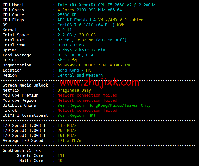 小黑云数据:香港 cn2 vps,2 核/2G 内存/60G 硬盘/260GB 流量/30Mbps 带宽,¥ 19.99 元/月,50Mbps 带宽¥ 29.99 元/月,附简单测评 小黑云数据:香港 cn2 vps,2 核/2G 内存/60G 硬盘/260GB 流量/30Mbps 带宽,¥ 19.99 元/月,50Mbps 带宽¥ 29.99 元/月,附简单测评