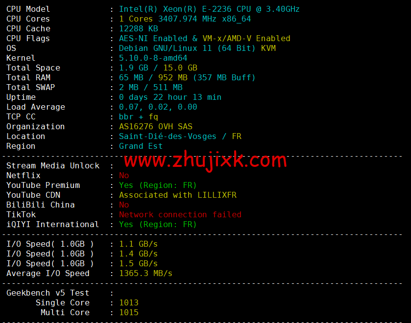 REGXA：法国斯特拉斯堡机房 vps，1 核/1G 内存/15gNVMe/1Gbps 带宽，.5/月起，简单测评