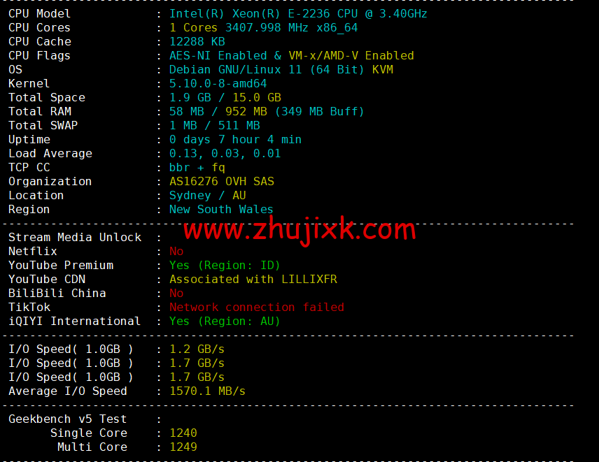 REGXA：澳大利亚悉尼机房 vps，1 核/1G 内存/15gNVMe/1Gbps 带宽，.5/月起，简单测评