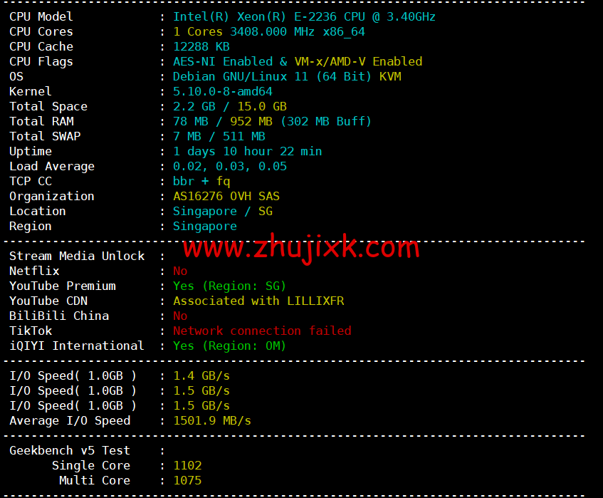 REGXA：新加坡机房 vps，1 核/1G 内存/15gNVMe/1Gbps 带宽，.5/月起，简单测评