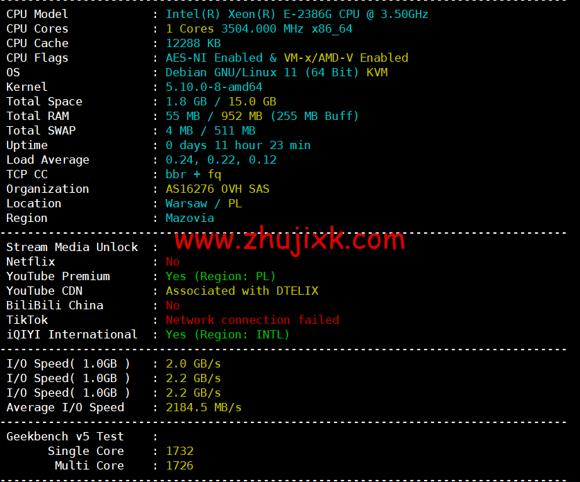 REGXA：波兰华沙机房 vps，1 核/1G 内存/15gNVMe/1Gbps 带宽，.5/月起，简单测评