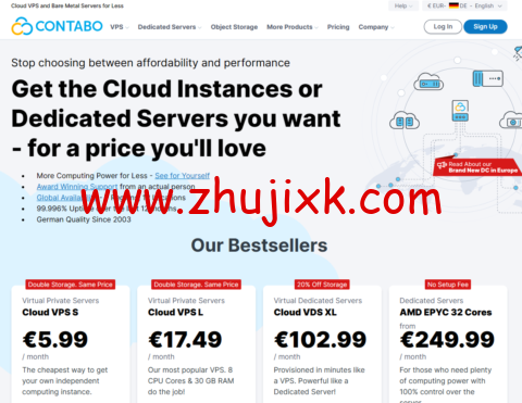 Contabo：国外高性价比 VPS 双倍硬盘活动，可选德国/美国/新加坡等 7 大机房，4H8G 400GSSD，月付€5.99 起