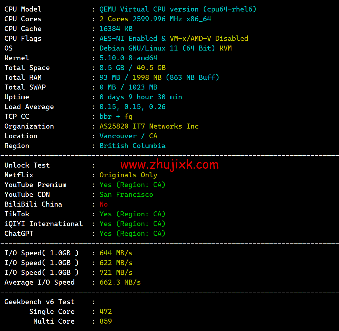 搬瓦工：2023 年加拿大温哥华 CABC_6 机房，2 核/1G/20GB 硬盘/1TB 流量/2.5Gbps 带宽，.99/季，CN2 GIA 线路简单测评