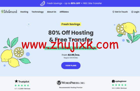 #2023 夏季特别优惠#SiteGround： WordPress 主机/外贸独立站主机，月付.99 起，年付.88，包括免费站点转移服务/电子邮件/SSL 证书/CDN 和备份服务