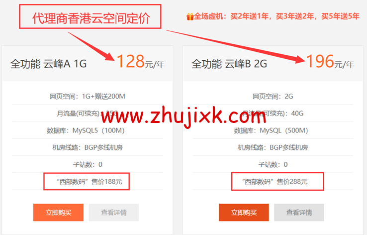 香港云空间：免备案云服务器，全网最低价西部数码云虚拟主机，云服务器