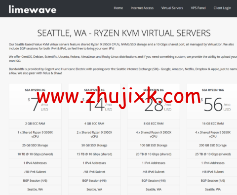 #黑五#Limewave：西雅图机房 AMD Ryzen 高性能 vps，1 核/1GB/10G SSD/1TB 流量/1Gbps 带宽，/年