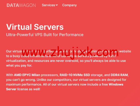 DataWagon：AMD Epyc 高性能 vps，纽约机房，4 核/8GB/80 GB NVMe/5TB/1Gbps 带宽，/月，免费备份，支持 windows