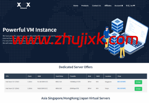 XSX：新加坡独服，E3-1230v3/16GB/480GB SSD/10TB@1Gbps/3IP，.75/月