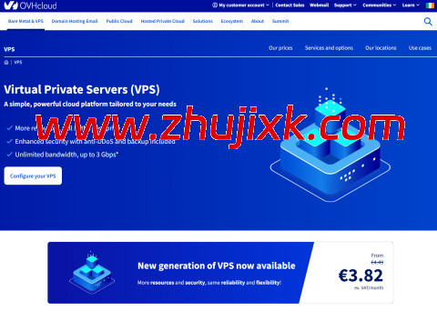 OVHcloud：4 核/8GB/75GB NVMe/400M 不限流量，€4.49/月，可选英国/法国/德国/加拿大/新加坡等机房