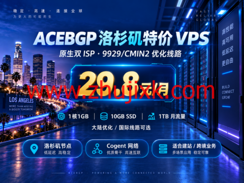ACEBGP 洛杉矶特价 VPS:原生双 ISP,9929/CMIN2 优化线路,29.8元/月
