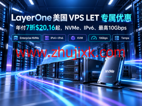 LayerOne 美国 VPS LET 专属优惠:年付7折$20.16起,NVMe、IPv6、最高10Gbps
