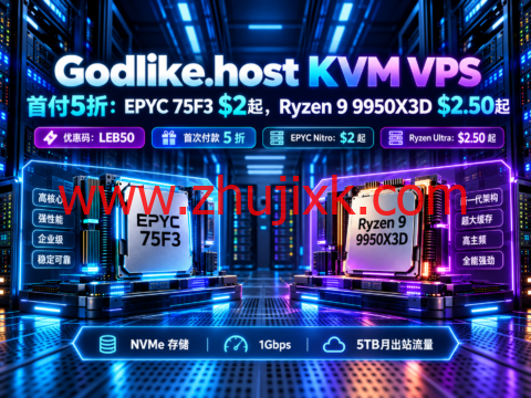 Godlike.host KVM VPS 首付5折:EPYC 75F3 $2起,Ryzen 9 9950X3D $2.50起